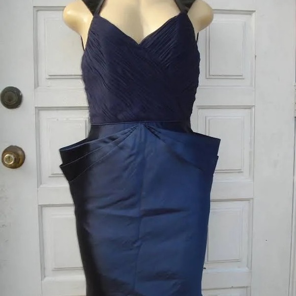 Rafael Cennamo Blue Silk Gather & Waist Detail Cocktail Dress Sz 4 - Picture 4 of 7